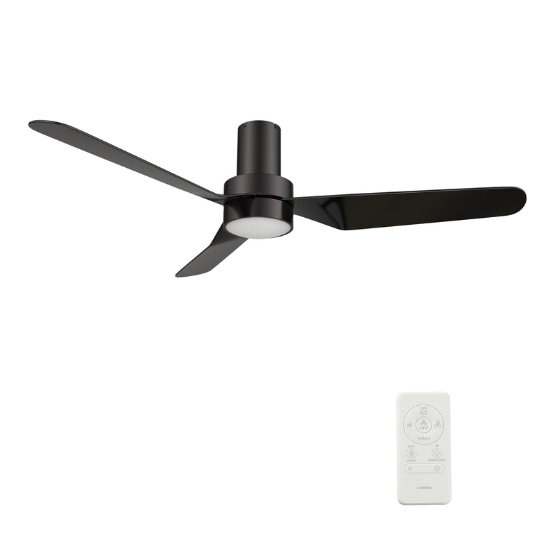Carro MADRID 52 inch 3-Blade Flush Mount Smart Ceiling Fan with LED Light Kit & Remote- Black/Black