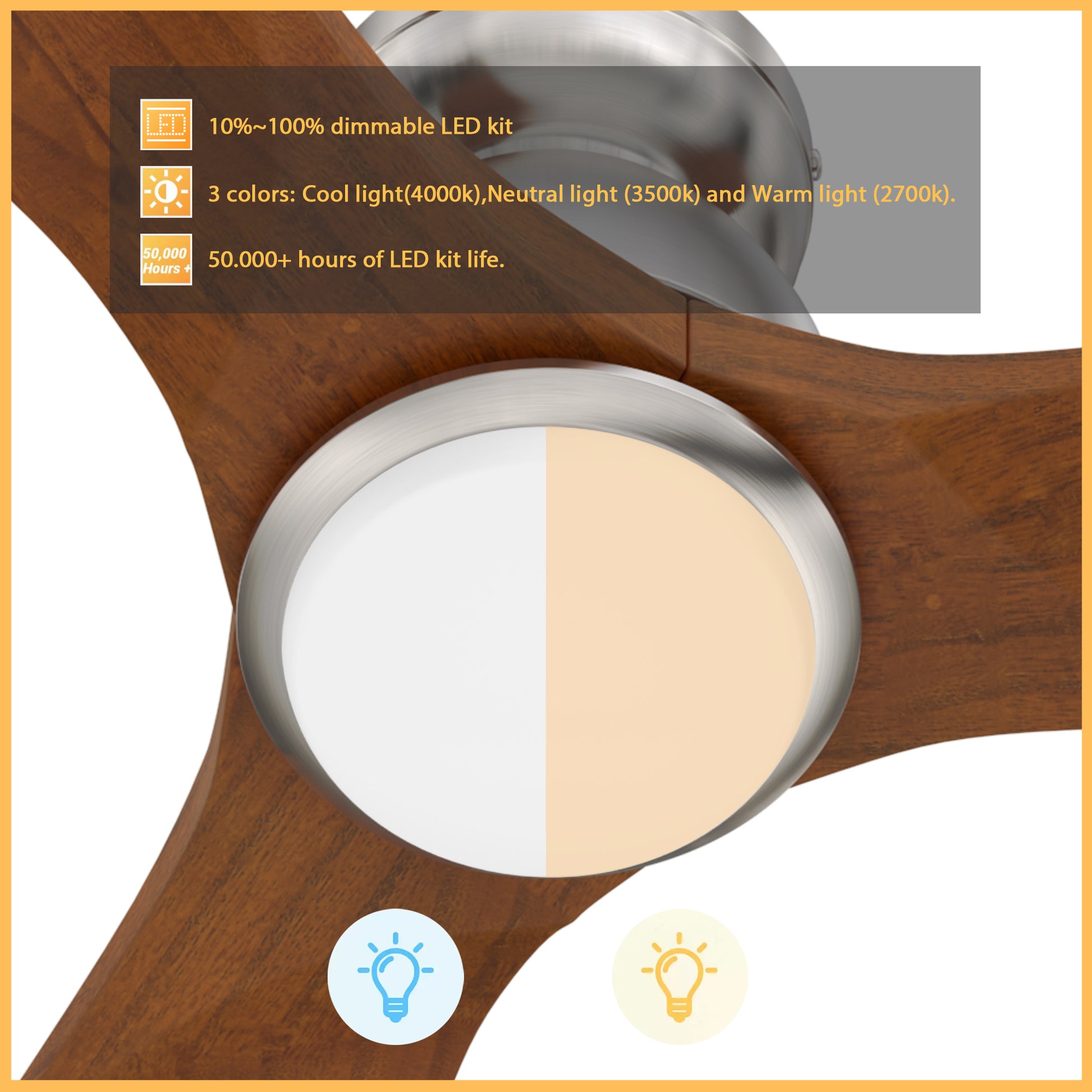Carro AKRON 52 inch 3-Blade Flush Mount Smart Ceiling Fan with LED Light Kit & Remote- Silver/Red Wood