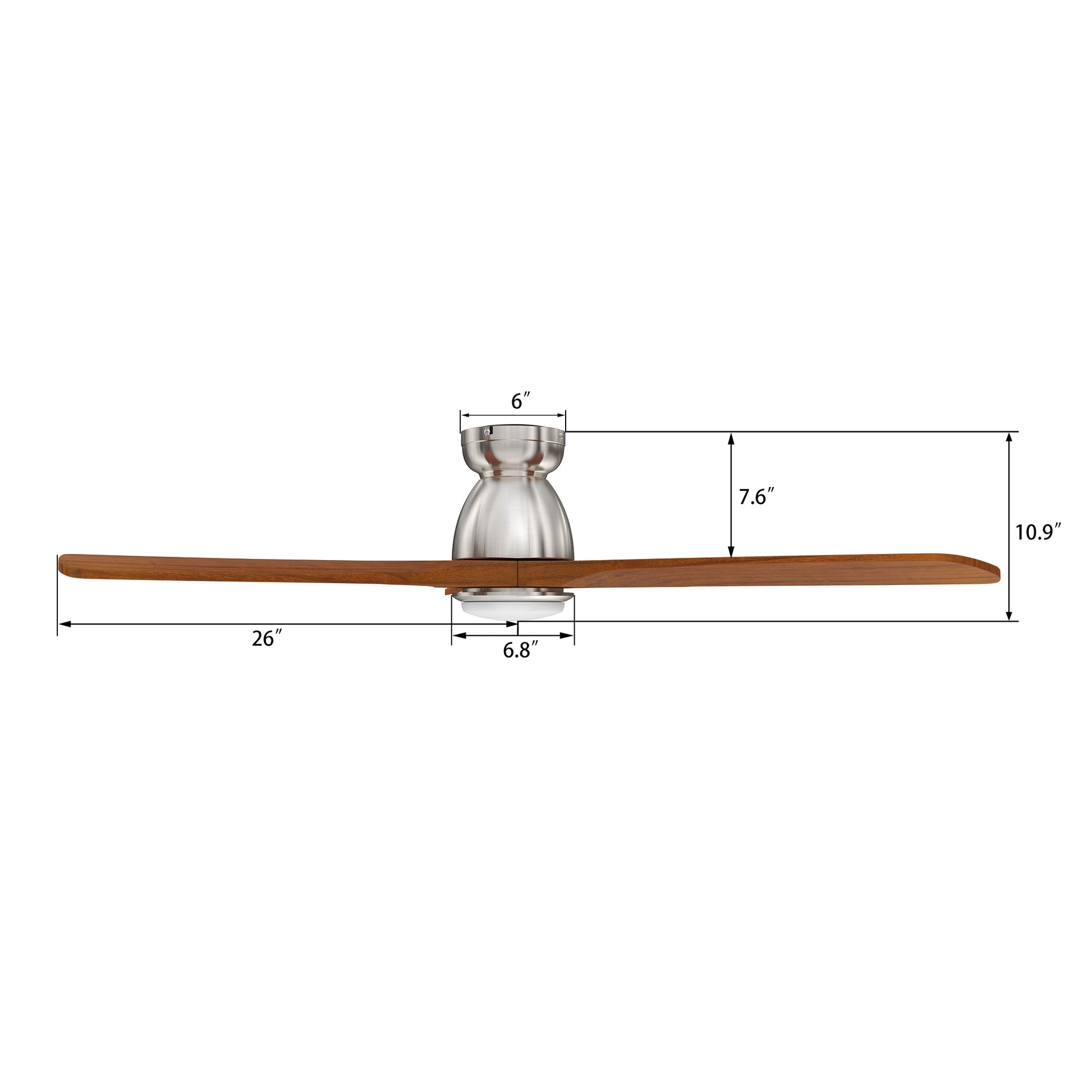 Carro AKRON 52 inch 3-Blade Flush Mount Smart Ceiling Fan with LED Light Kit & Remote- Silver/Red Wood