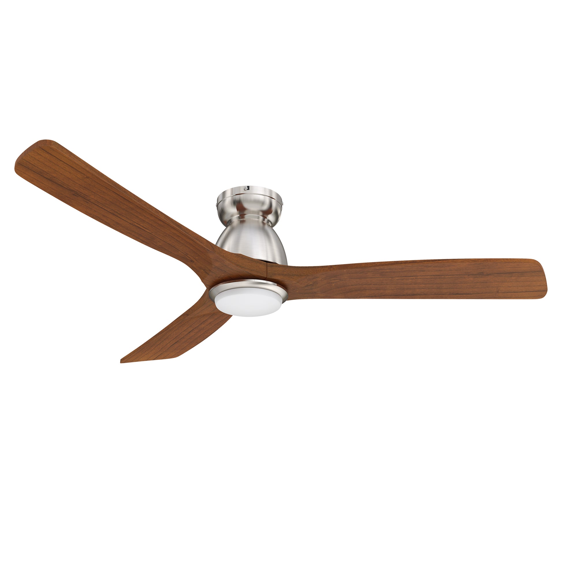 Carro AKRON 52 inch 3-Blade Flush Mount Smart Ceiling Fan with LED Light Kit & Remote- Silver/Red Wood