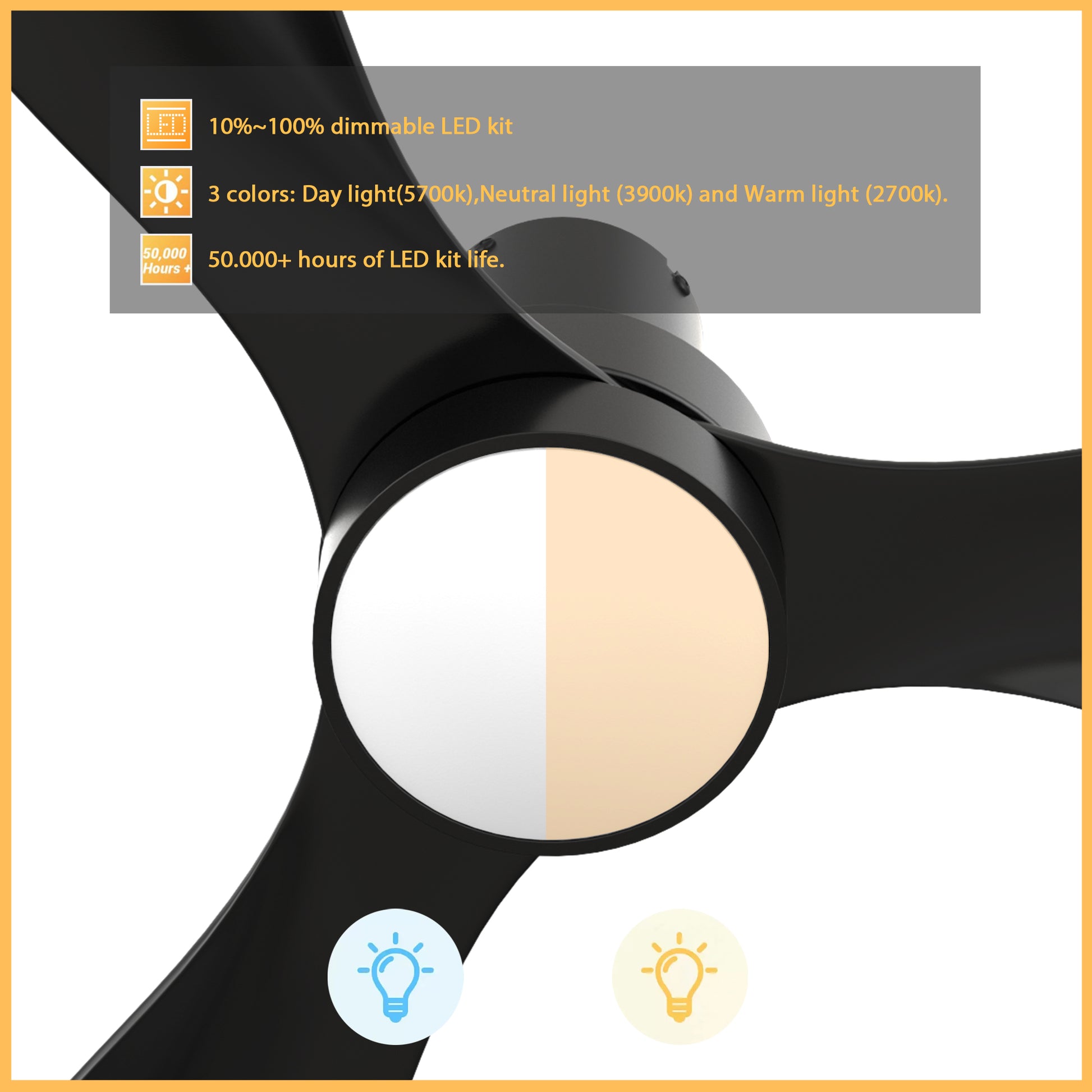Carro AURORA 52 inch 3-Blade Flush Mount Smart Ceiling Fan with LED Light Kit & Remote- Black/Black