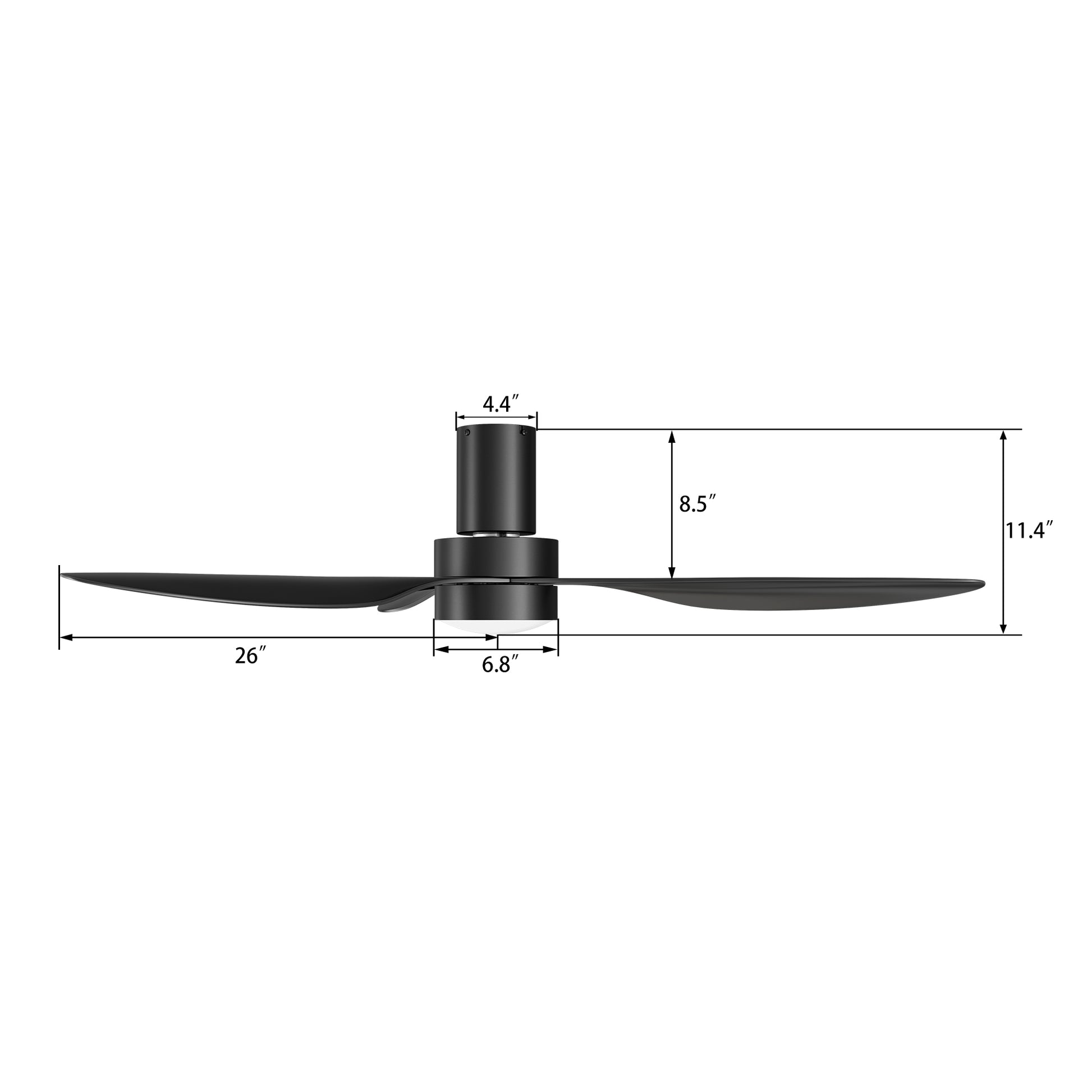 Carro AURORA 52 inch 3-Blade Flush Mount Smart Ceiling Fan with LED Light Kit & Remote- Black/Black
