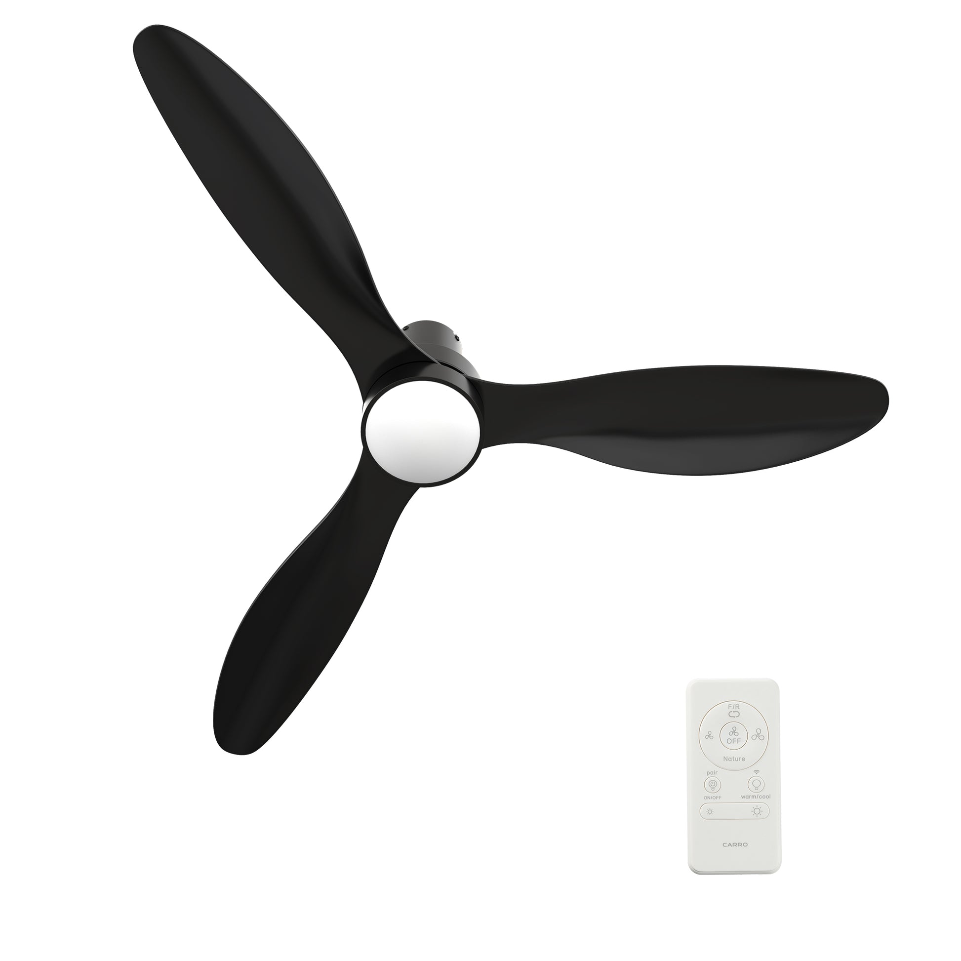 Carro AURORA 52 inch 3-Blade Flush Mount Smart Ceiling Fan with LED Light Kit & Remote- Black/Black