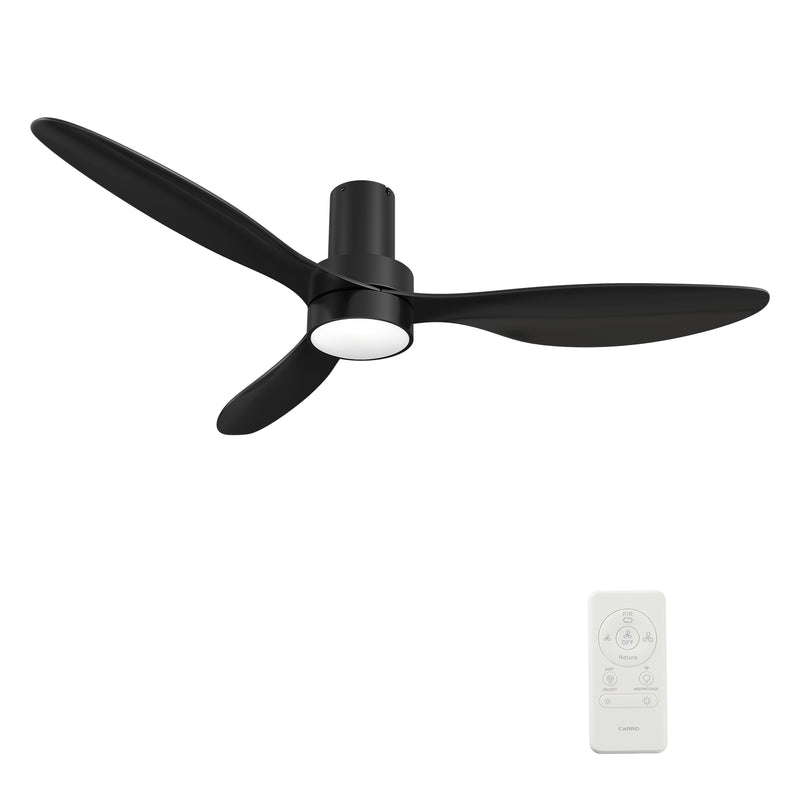 Carro AURORA 52 inch 3-Blade Flush Mount Smart Ceiling Fan with LED Light Kit & Remote- Black/Black