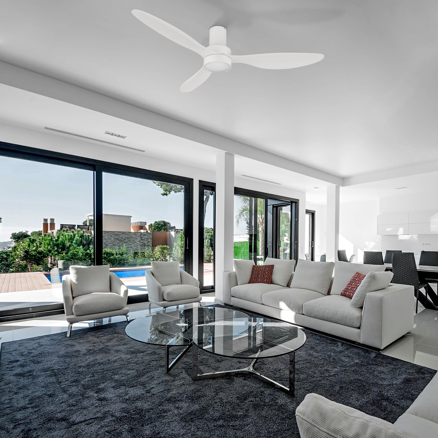 Carro AURORA 52 inch 3-Blade Flush Mount Smart Ceiling Fan with LED Light Kit & Remote- White/White