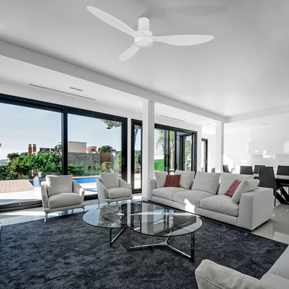 Carro AURORA 52 inch 3-Blade Flush Mount Smart Ceiling Fan with LED Light Kit & Remote- White/White