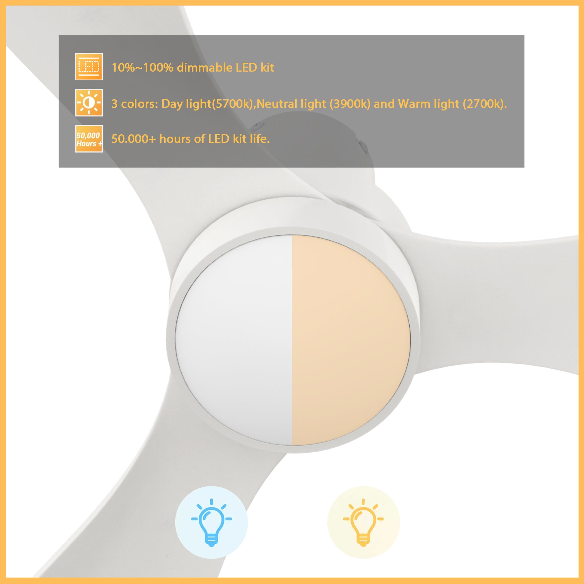 Carro AURORA 52 inch 3-Blade Flush Mount Smart Ceiling Fan with LED Light Kit & Remote- White/White