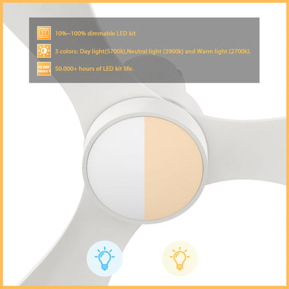 Carro AURORA 52 inch 3-Blade Flush Mount Smart Ceiling Fan with LED Light Kit & Remote- White/White