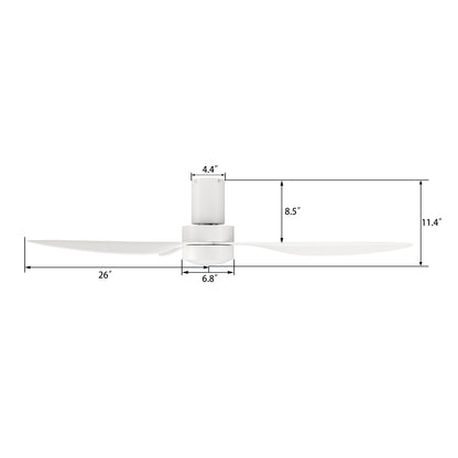 Carro AURORA 52 inch 3-Blade Flush Mount Smart Ceiling Fan with LED Light Kit & Remote- White/White