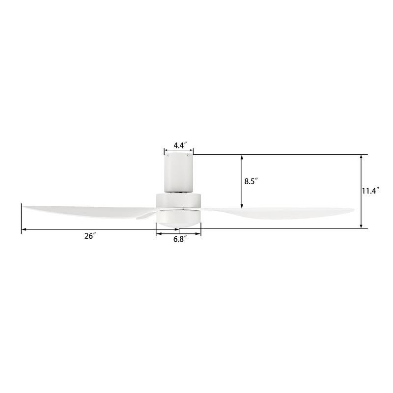 Carro AURORA 52 inch 3-Blade Flush Mount Smart Ceiling Fan with LED Light Kit & Remote- White/White