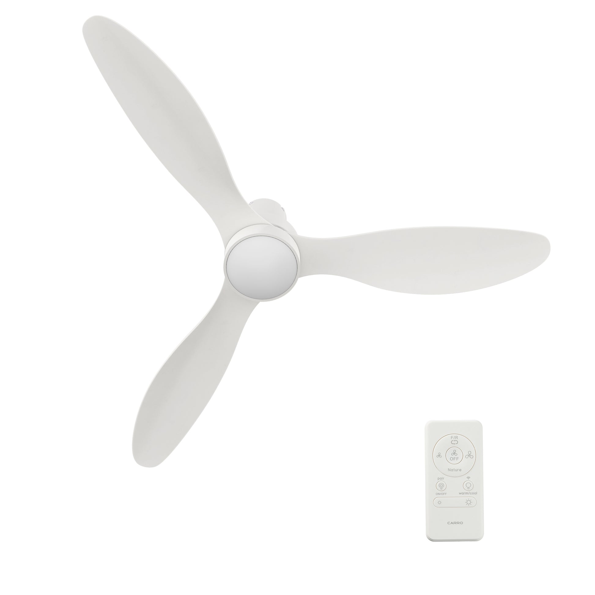 Carro AURORA 52 inch 3-Blade Flush Mount Smart Ceiling Fan with LED Light Kit & Remote- White/White