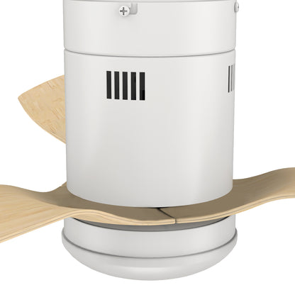 Carro SPEZIA 52 inch 3-Blade Flush Mount Smart Ceiling Fan with LED Light Kit & Remote - White/Bamboo Wood fan blades