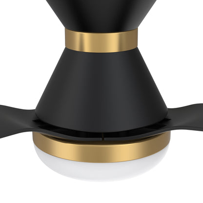 Carro SPEZIA 52 inch 3-Blade Flush Mount Smart Ceiling Fan with LED Light Kit & Remote - Black/Black (Gold Detail)