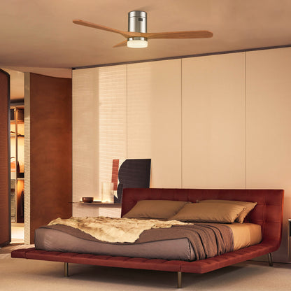 Carro LABELLE 52 inch 3-Blade Flush Mount Smart Ceiling Fan with LED Light Kit & Remote- Silver/Red Wood