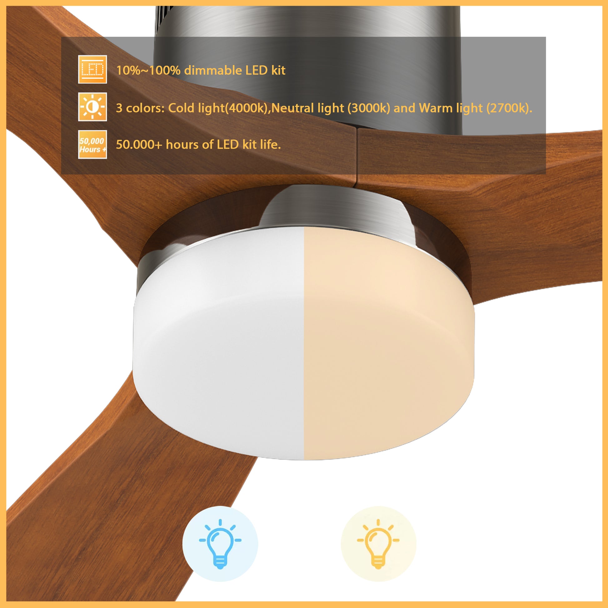 Carro LABELLE 52 inch 3-Blade Flush Mount Smart Ceiling Fan with LED Light Kit & Remote- Silver/Red Wood