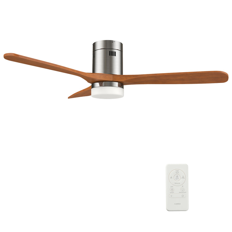 Carro LABELLE 52 inch 3-Blade Flush Mount Smart Ceiling Fan with LED Light Kit & Remote- Silver/Red Wood