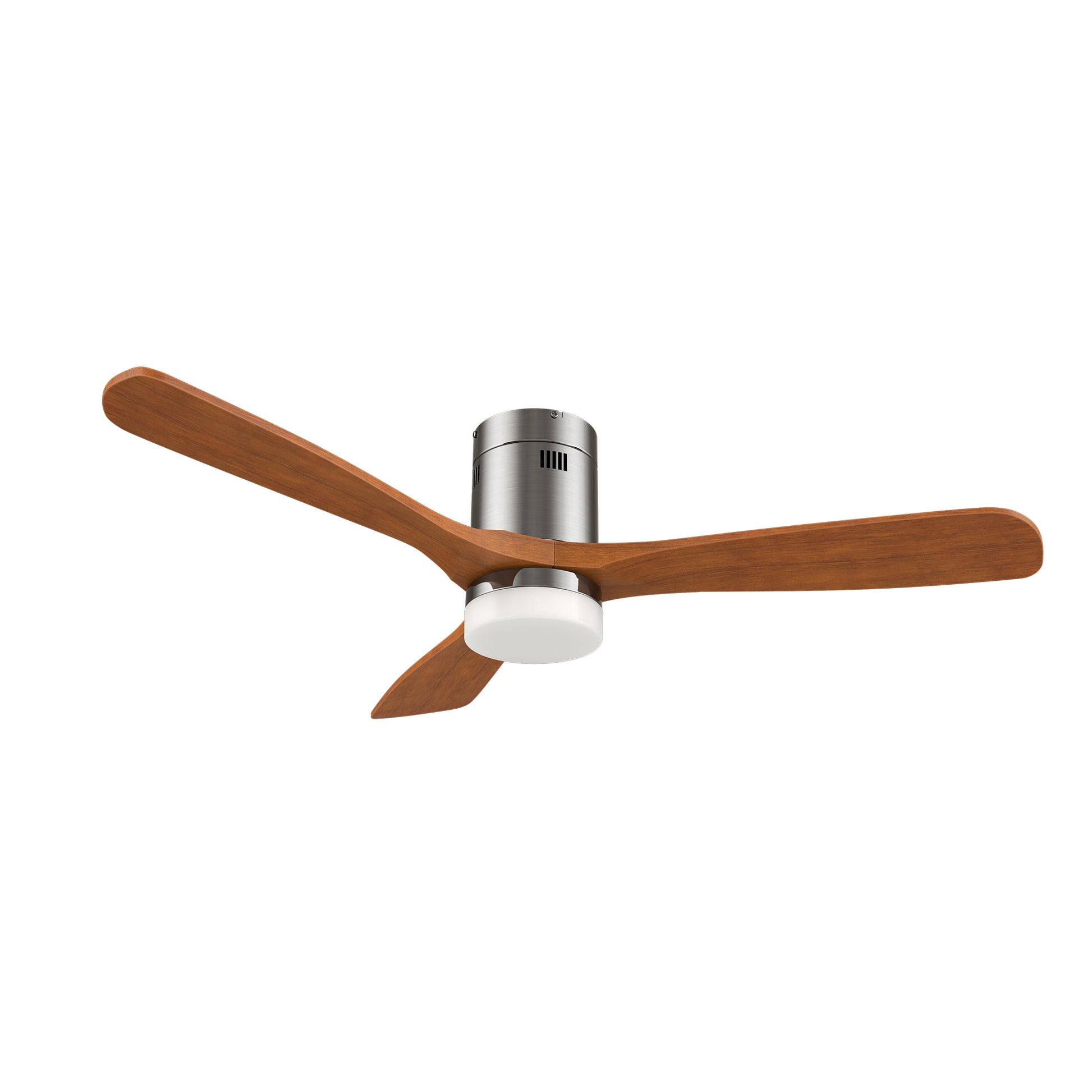 Carro LABELLE 52 inch 3-Blade Flush Mount Smart Ceiling Fan with LED Light Kit & Remote- Silver/Red Wood