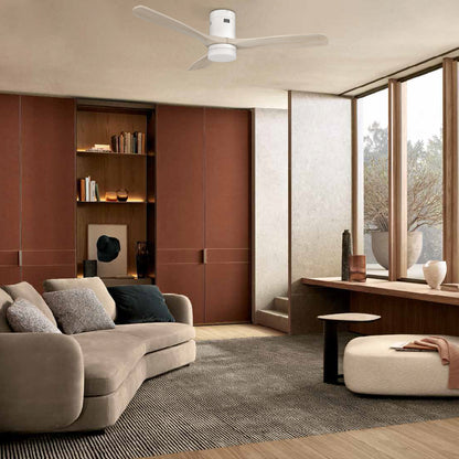 Carro LABELLE 52 inch 3-Blade Flush Mount Smart Ceiling Fan with LED Light Kit & Remote- White/White Oak