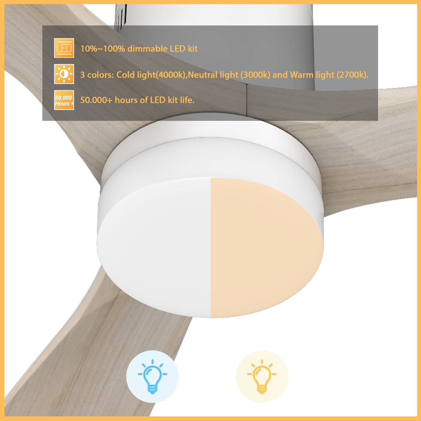 Carro LABELLE 52 inch 3-Blade Flush Mount Smart Ceiling Fan with LED Light Kit & Remote- White/White Oak