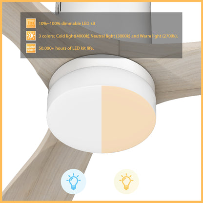Carro LABELLE 52 inch 3-Blade Flush Mount Smart Ceiling Fan with LED Light Kit & Remote- White/White Oak