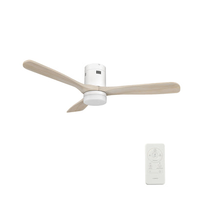Carro LABELLE 52 inch 3-Blade Flush Mount Smart Ceiling Fan with LED Light Kit & Remote- White/White Oak