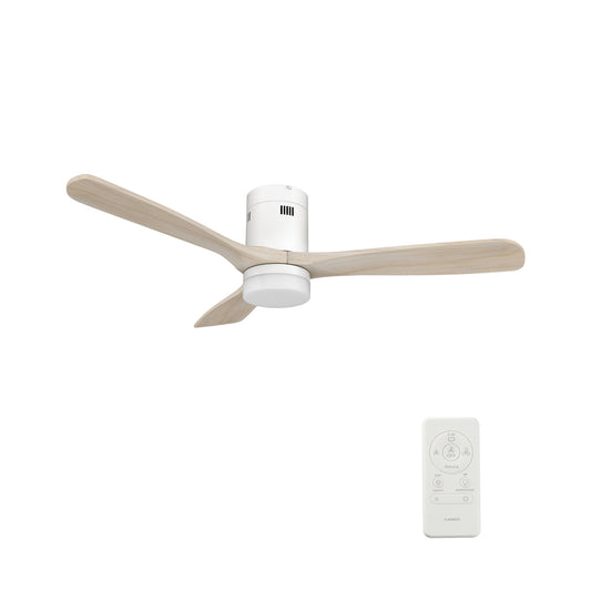 Carro LABELLE 52 inch 3-Blade Flush Mount Smart Ceiling Fan with LED Light Kit & Remote- White/White Oak