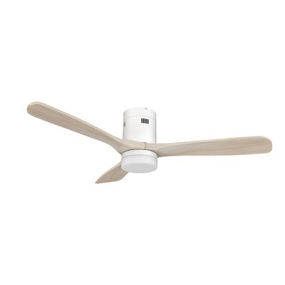 Carro LABELLE 52 inch 3-Blade Flush Mount Smart Ceiling Fan with LED Light Kit & Remote- White/White Oak
