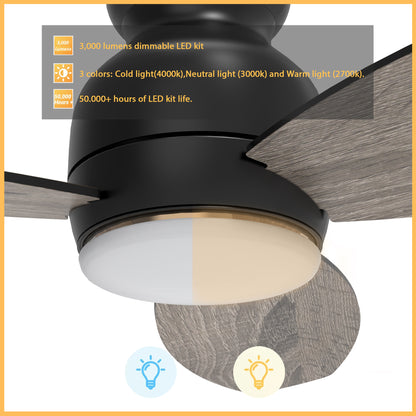 Carro Home TRENTO 52 inch 3-Blade Smart Ceiling Fan with LED Light Kit & Remote- Dark Wood/Light Wood (Reversible Blades)