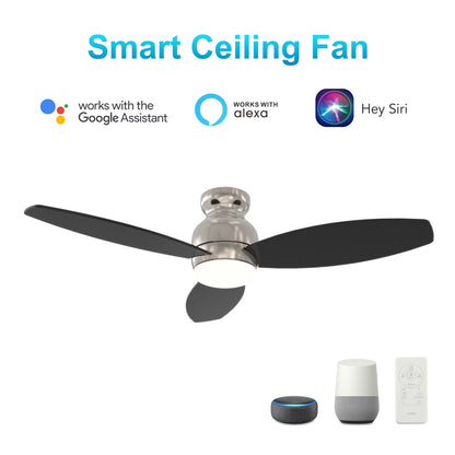 Carro Home TRENTO 52 inch 3-Blade Smart Ceiling Fan with LED Light Kit & Remote- Silver/Black fan blades