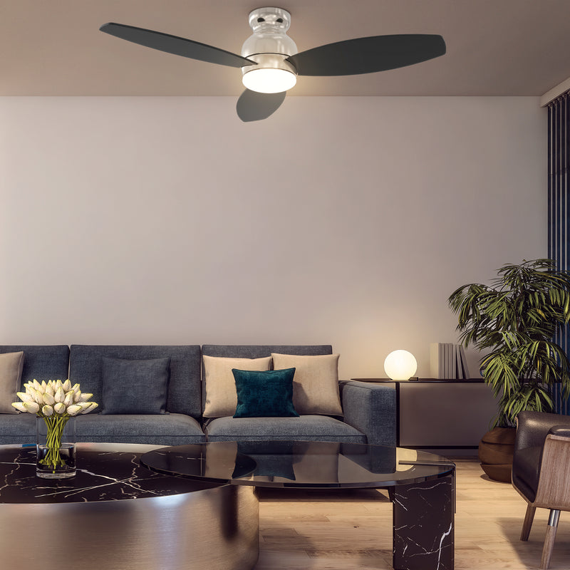Carro Home TRENTO 52 inch 3-Blade Smart Ceiling Fan with LED Light Kit & Remote- Silver/Black fan blades