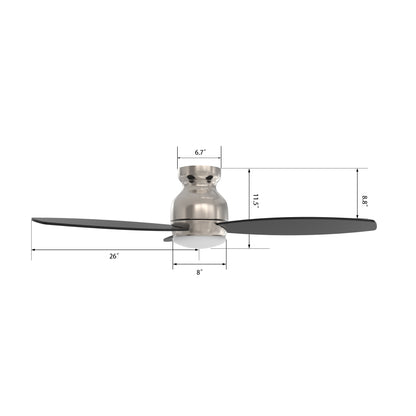 Carro Home TRENTO 52 inch 3-Blade Smart Ceiling Fan with LED Light Kit & Remote- Silver/Black fan blades