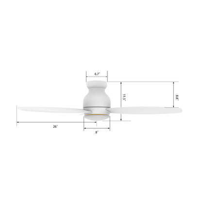 Carro TRENTO 52 inch 3-Blade Smart Ceiling Fan with LED Light Kit & Remote- White/White fan blades