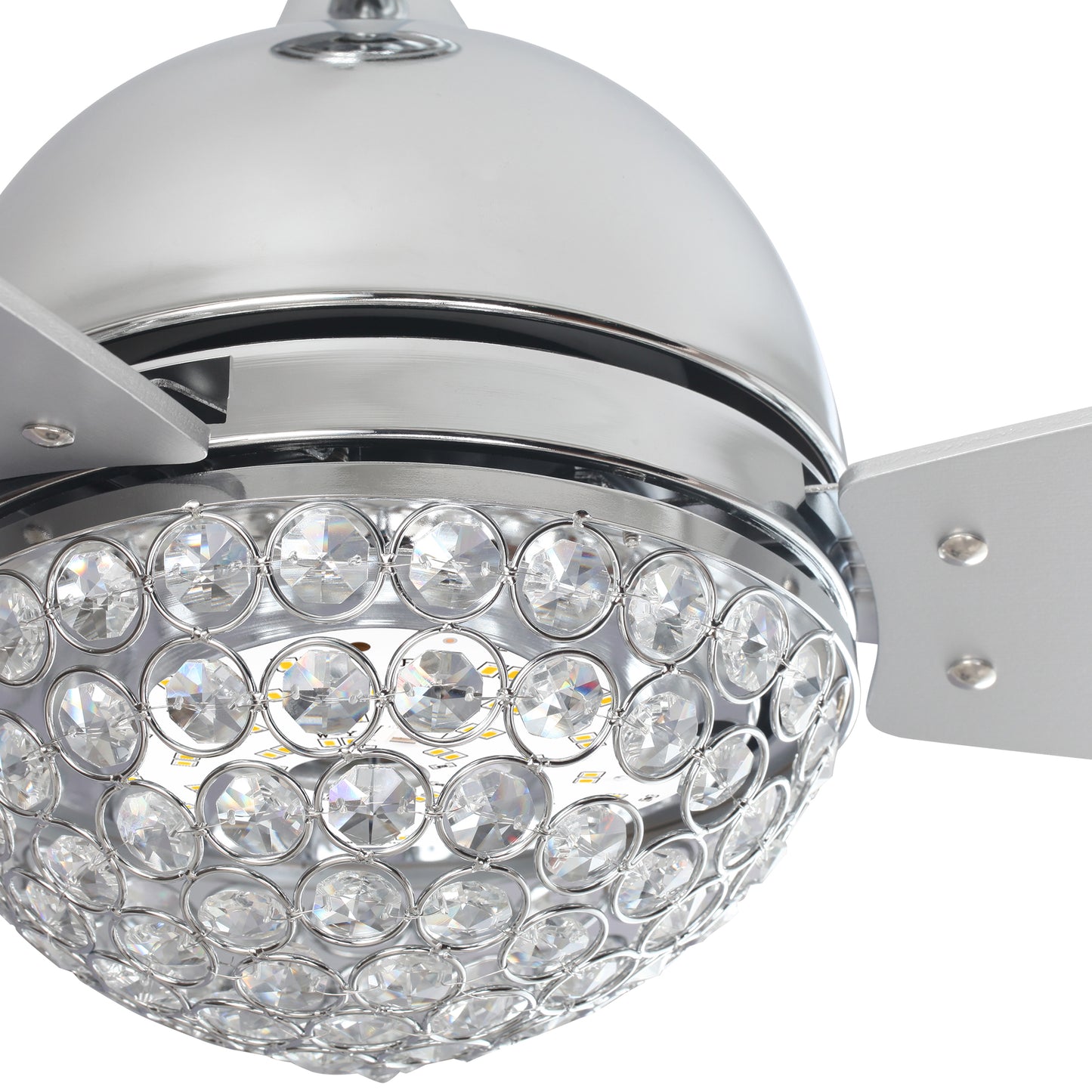 Carro COREN 52 inch 3-Blade Crystal Chandelier Smart Ceiling Fan with LED Light Kit & Remote - Silver/Silver