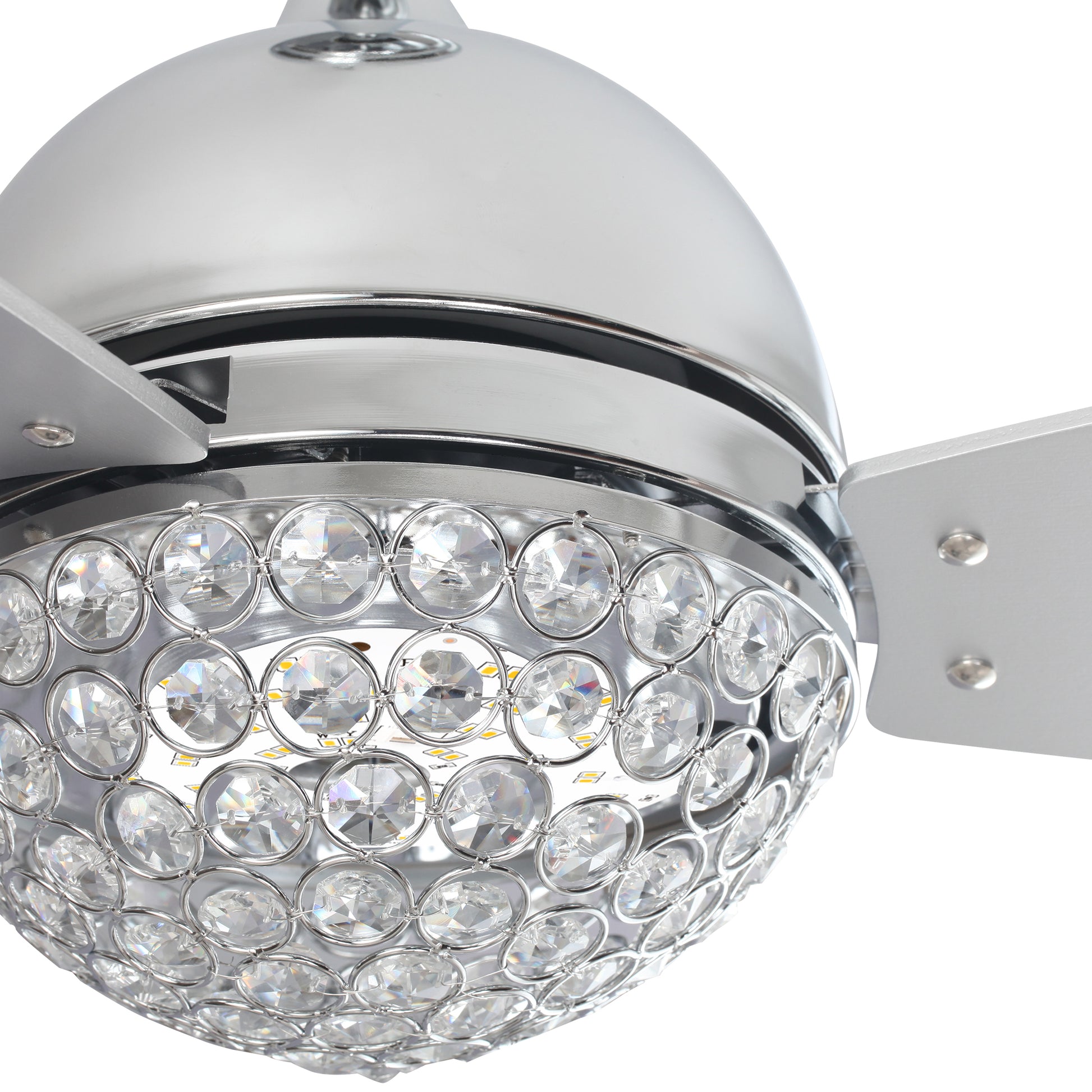 Carro COREN 52 inch 3-Blade Crystal Chandelier Smart Ceiling Fan with LED Light Kit & Remote - Silver/Silver