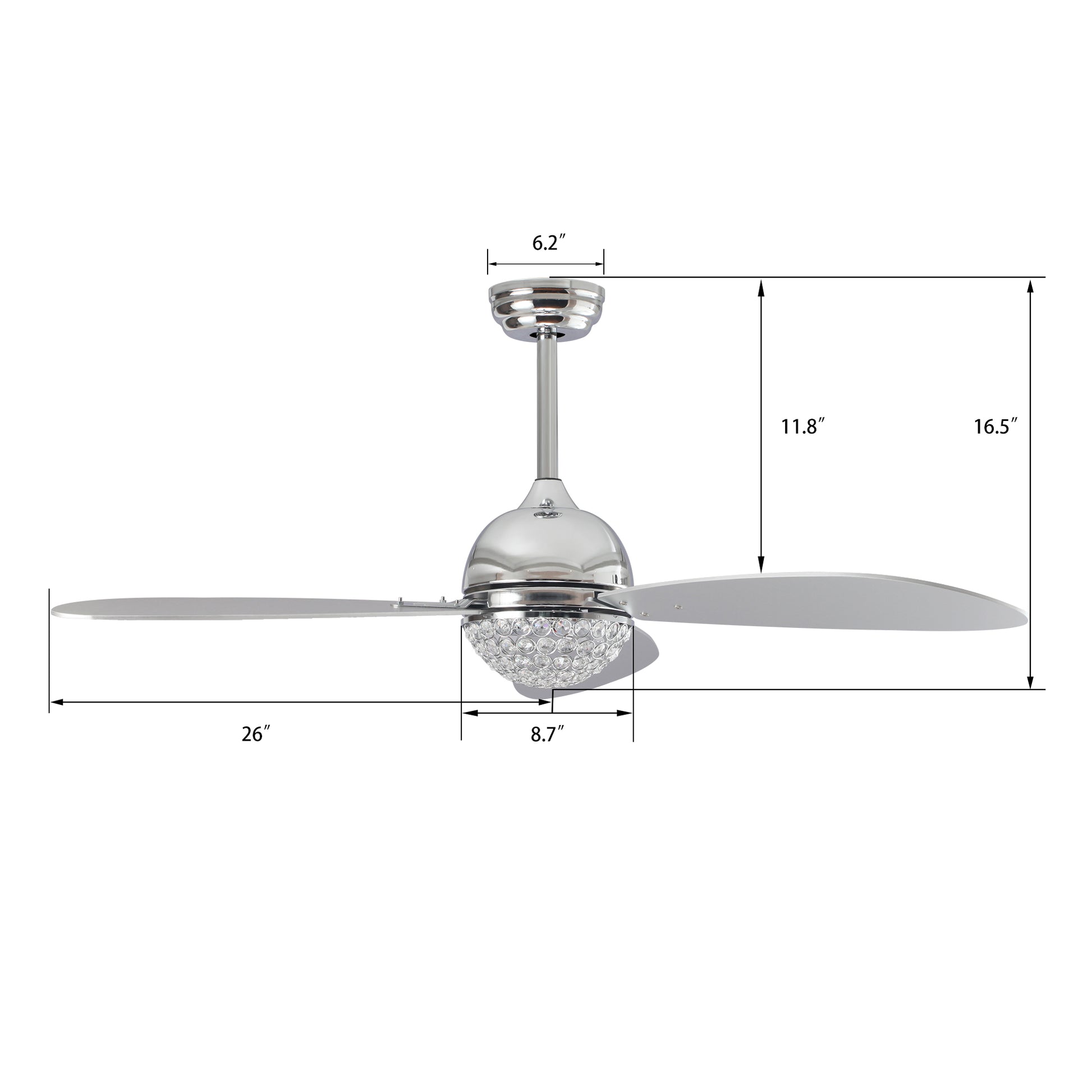 Carro COREN 52 inch 3-Blade Crystal Chandelier Smart Ceiling Fan with LED Light Kit & Remote - Silver/Silver