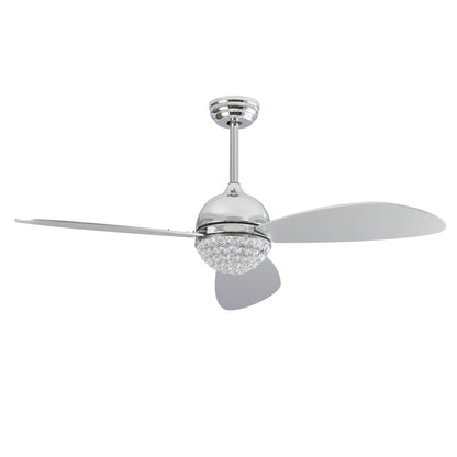 Carro COREN 52 inch 3-Blade Crystal Chandelier Smart Ceiling Fan with LED Light Kit & Remote - Silver/Silver