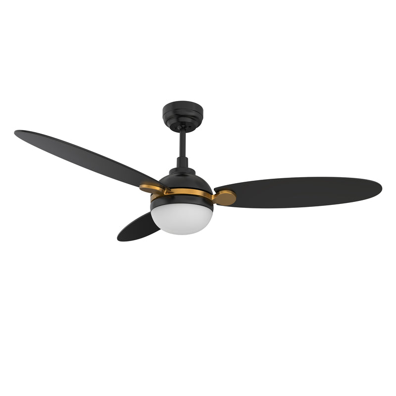 Carro PEARLA 52 inch 3-Blade Smart Ceiling Fan with LED Light Kit & Remote Control- Black/Black (Gold Details)