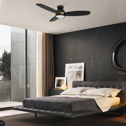 Carro FREMONT 52 inch 3-Blade Flush Mount Smart Ceiling Fan with LED Light Kit & Remote- Black/Black