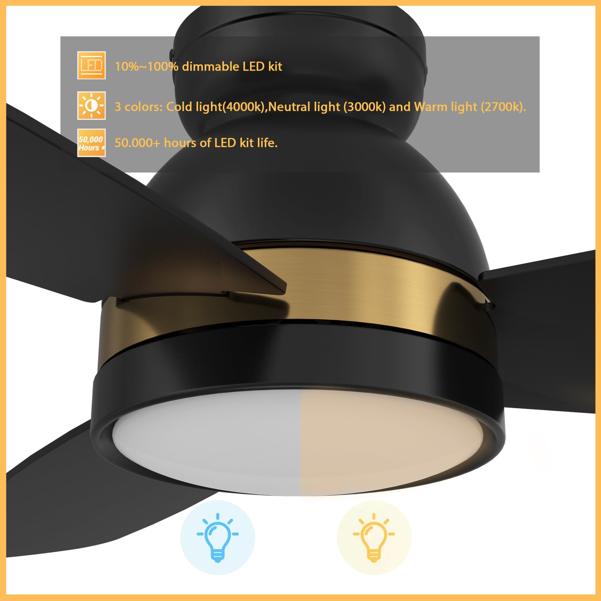 Carro FREMONT 52 inch 3-Blade Flush Mount Smart Ceiling Fan with LED Light Kit & Remote- Black/Black