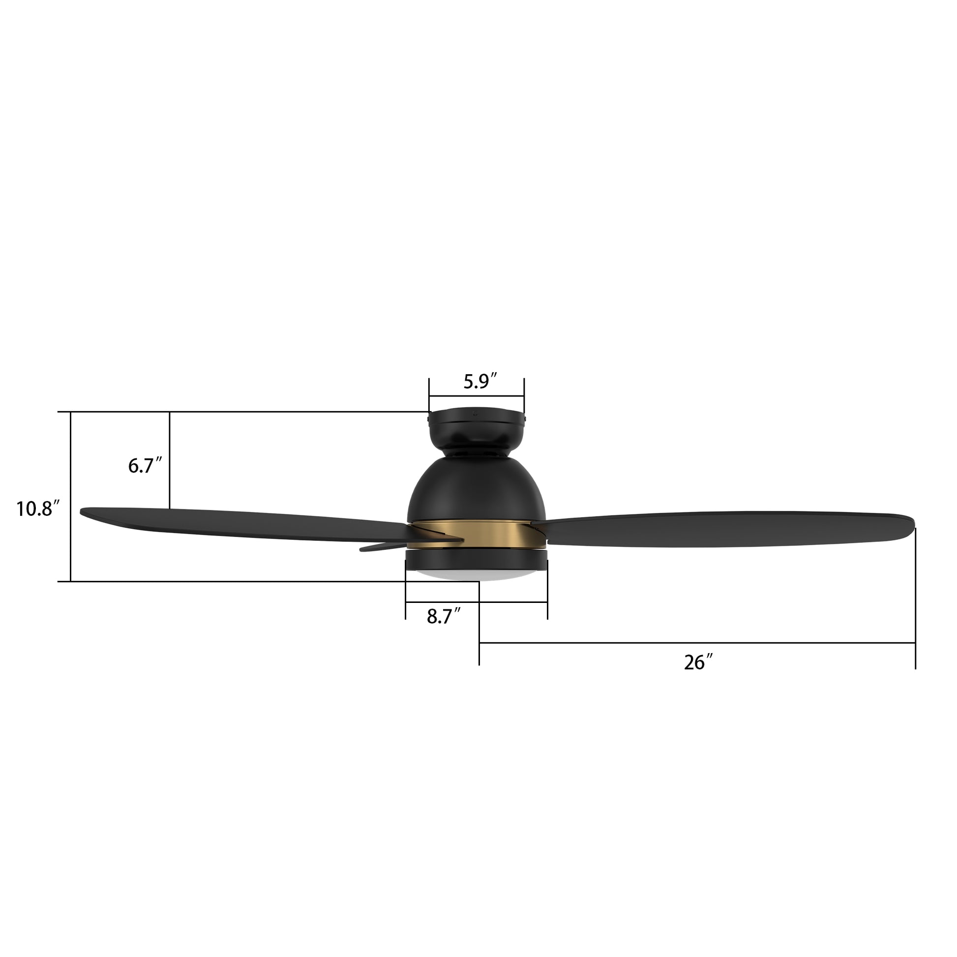 Carro FREMONT 52 inch 3-Blade Flush Mount Smart Ceiling Fan with LED Light Kit & Remote- Black/Black