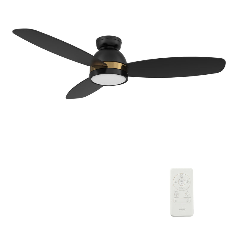 Carro FREMONT 52 inch 3-Blade Flush Mount Smart Ceiling Fan with LED Light Kit & Remote- Black/Black