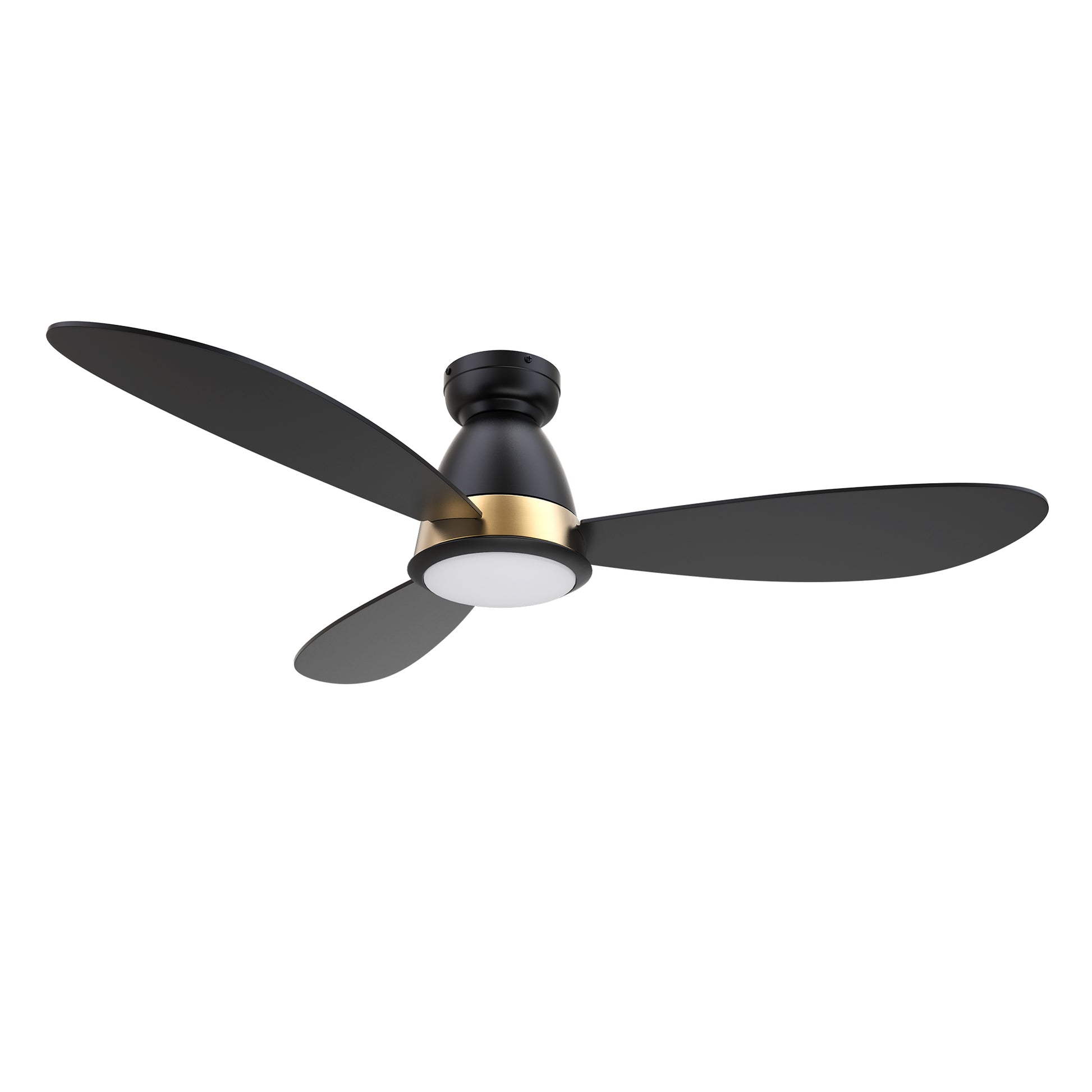 Carro YORK 3-Blade Flush Mount Smart Ceiling Fan with LED Light Kit & Remote Control- Black (Gold Details)