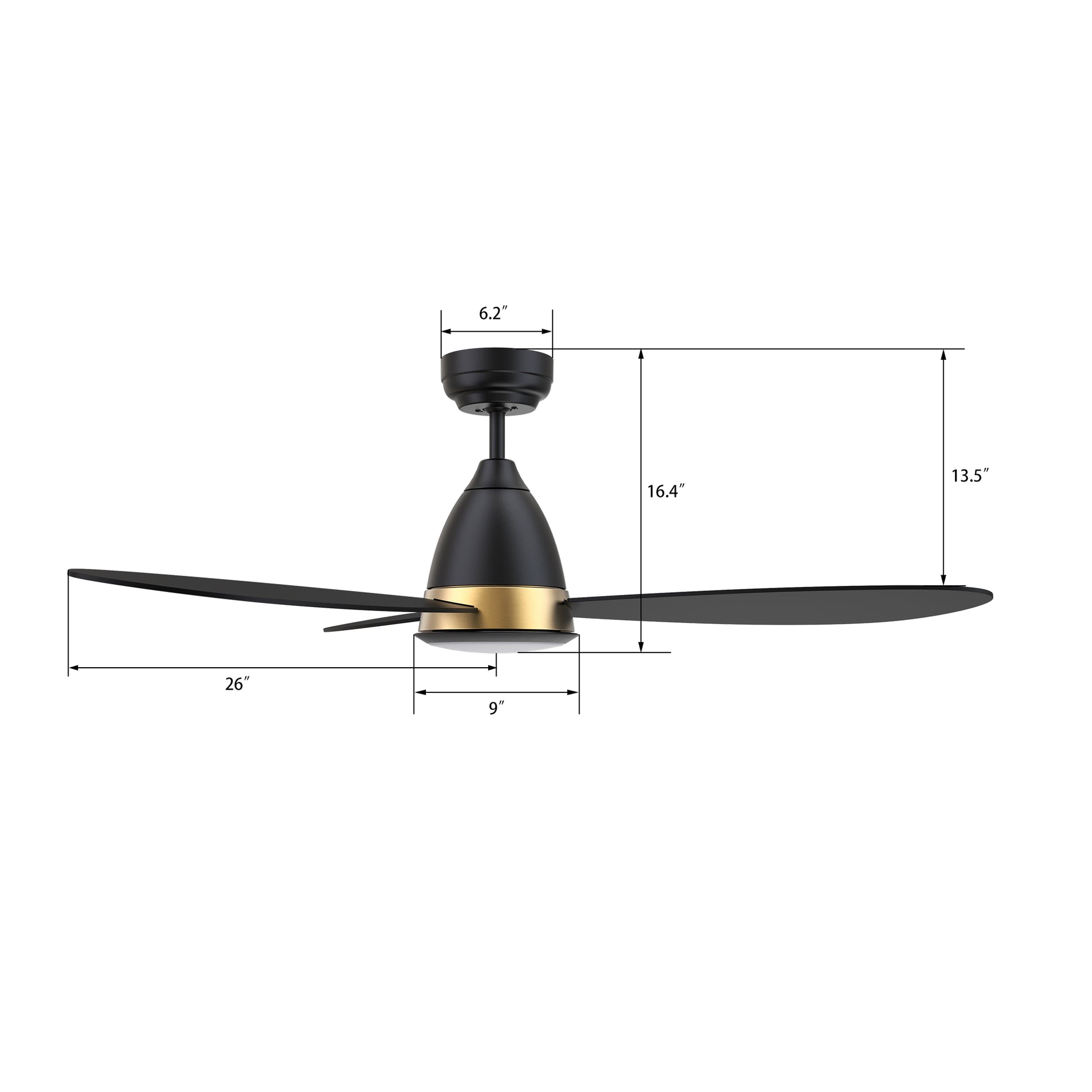 Carro YORK 3-Blade Smart Ceiling Fan with LED Light Kit & Remote Control- Black/Black (Gold Details)