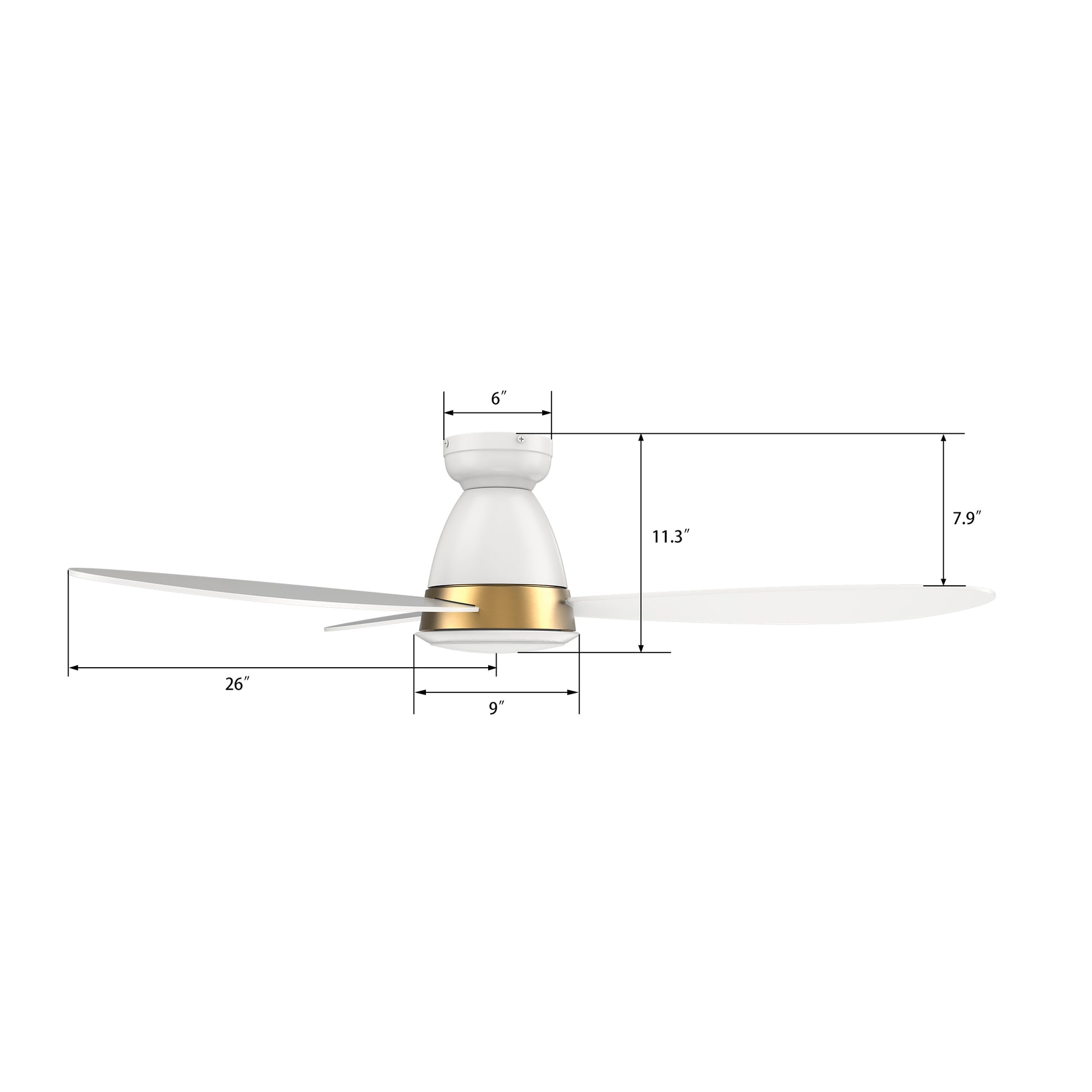 Carro YORK 3-Blade Flush Mount Smart Ceiling Fan with LED Light Kit & Remote Control- White/White (Gold Details)
