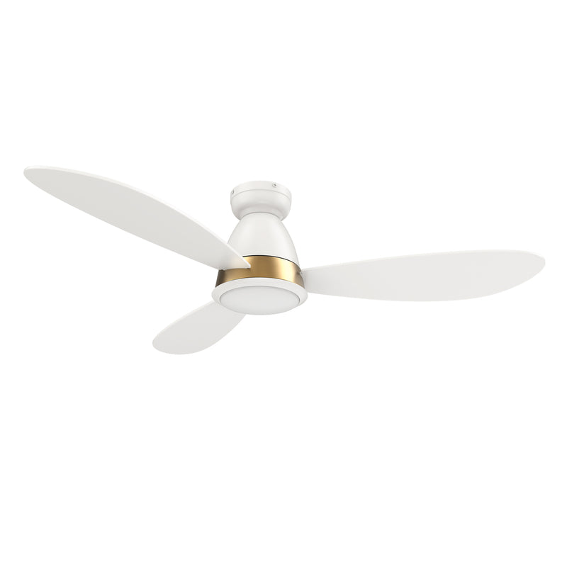Carro YORK 3-Blade Flush Mount Smart Ceiling Fan with LED Light Kit & Remote Control- White/White (Gold Details)