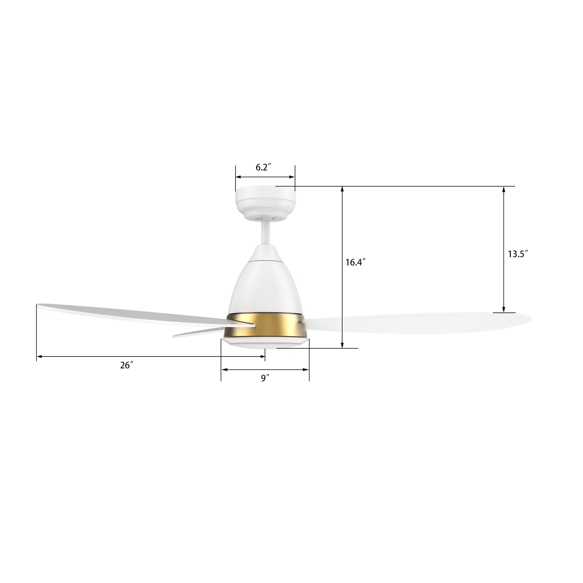 Carro YORK 3-Blade Smart Ceiling Fan with LED Light Kit & Remote Control- White/White (Gold Details)