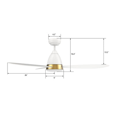 Carro YORK 3-Blade Smart Ceiling Fan with LED Light Kit & Remote Control- White/White (Gold Details)