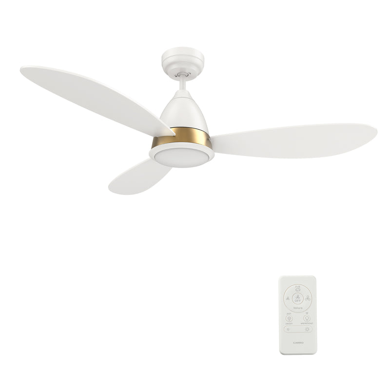 Carro YORK 3-Blade Smart Ceiling Fan with LED Light Kit & Remote Control- White/White (Gold Details)