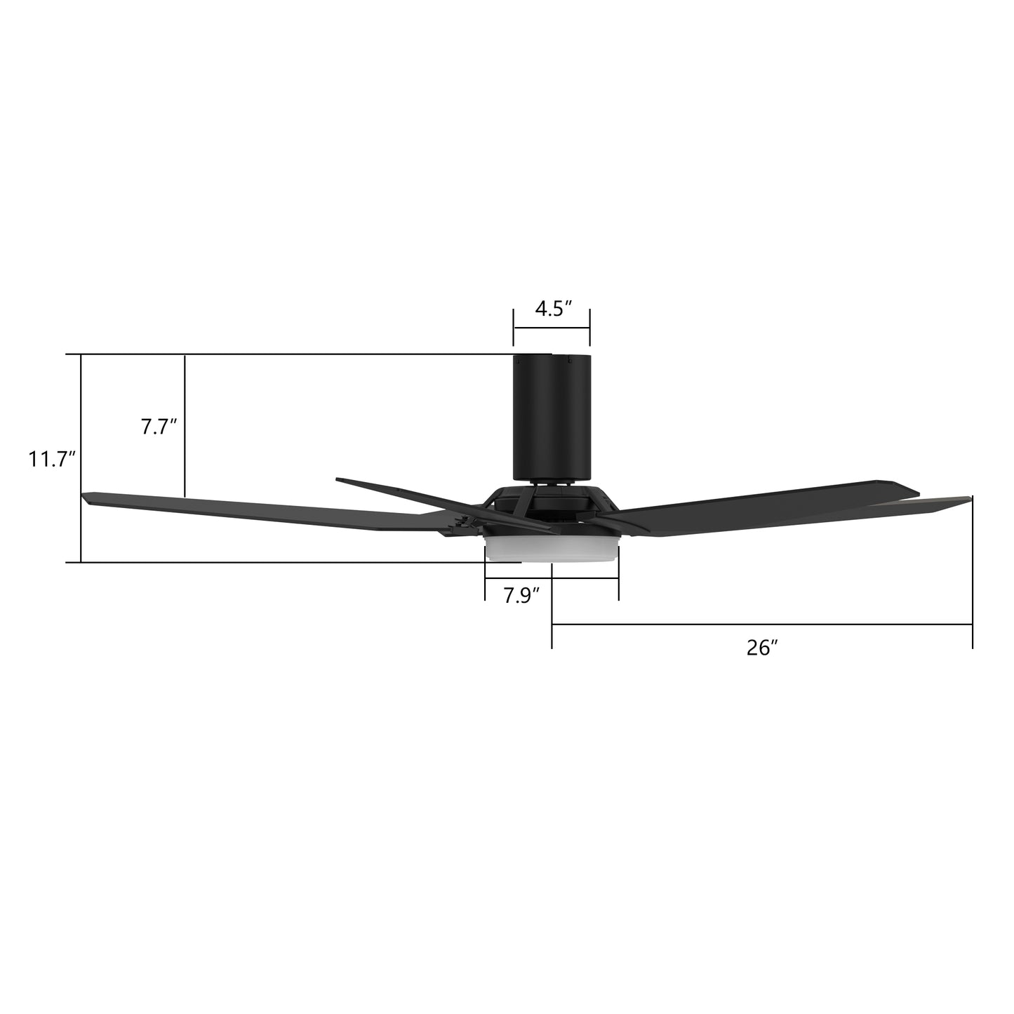 Carro Home WOODROW 52 inch Flush Mount 5-Blade Smart Ceiling Fan with LED Light Kit & Remote - Black/Black Fan Blades