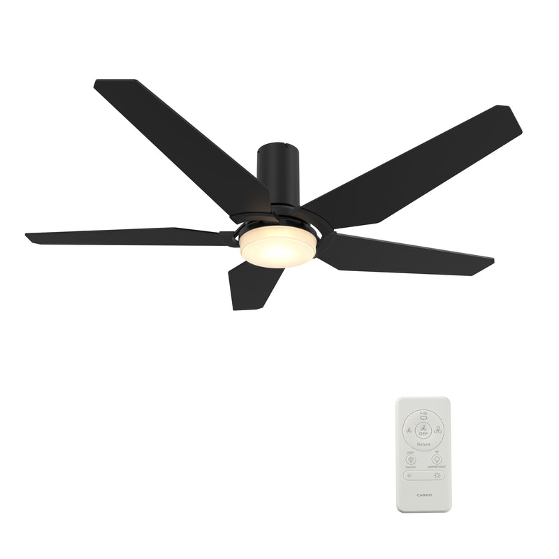 Carro Home WOODROW 52 inch Flush Mount 5-Blade Smart Ceiling Fan with LED Light Kit & Remote - Black/Black Fan Blades